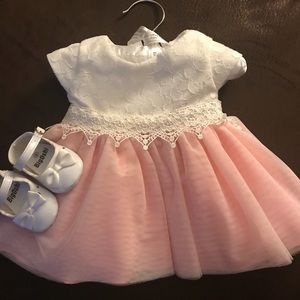 Rare Editions Pink and Ivory Formal Baby Dress